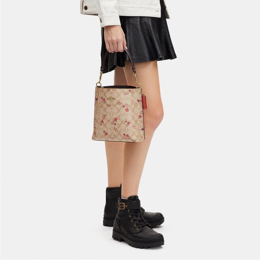 NWT！COACH MOLLIE BUCKET BAG 22 IN SIGNATURE CANVAS WITH HEART AND STAR（CJ645） - Picture 12 of 12